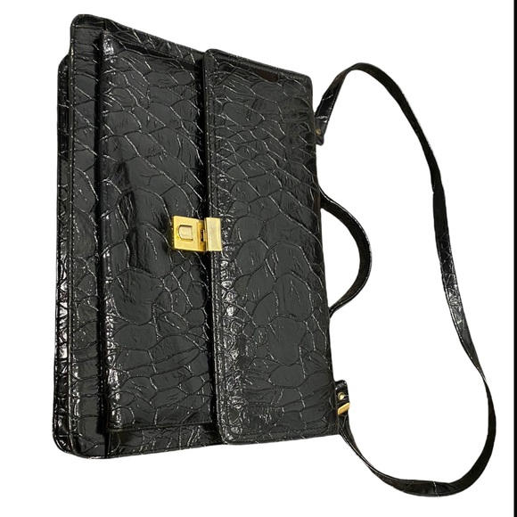 Black 1980’s Vintage anima embossed leather portfolio/briefcase/laptop case - Picture 2 of 6